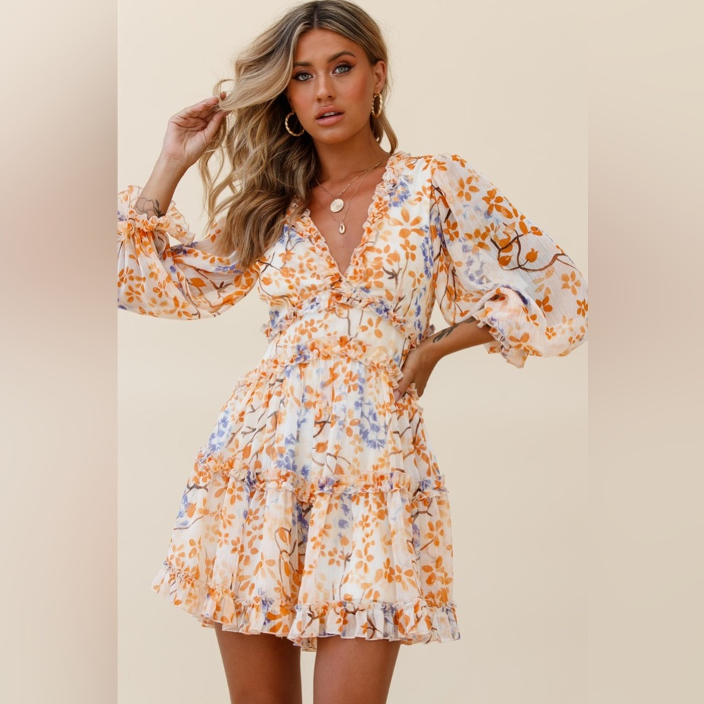 Selfie Leslie Floral Long Sleeve Dress - Orange and Purple